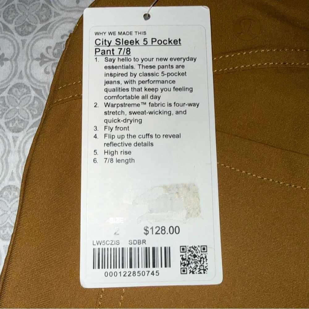 Lululemon city sleek 5 pocket 7/8 pant spiced bronze Size 2
